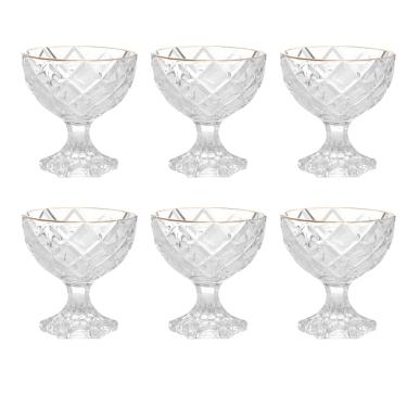 Imagem de Conjunto 6 Taças de Sobremesa de Vidro Deli Diamond com Fio de Ouro 170ml - Lyor