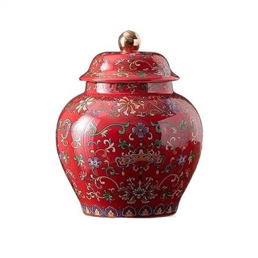 Imagem de Lata de Chá Vasilha de chá de esmalte clássico de luxo cerâmica grande chá preto chá verde vedação jarro de armazenamento doméstico Lata de Chá(Red)