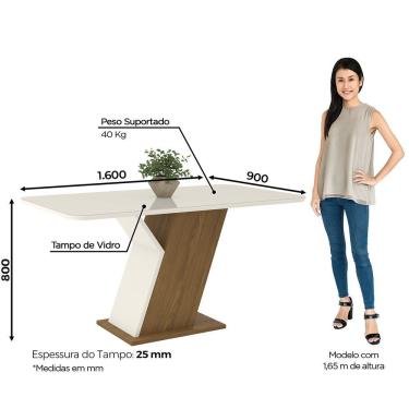 Imagem de Conjunto Sala De Jantar Tampo Mdf Com Vidro Canto Arredondado 160 Cm 06 Cadeiras Lupita Casa 812 Nature Com Off White E Marrom Expresso