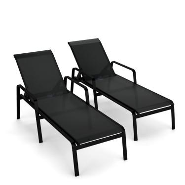 Imagem de Kit 2 Espreguiçadeira Piscina Alumínio Preto Tela Preto
