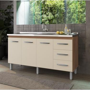 Imagem de Balcão Gabinete Para Pia 160m Emily Sem Tampo - Savana/Off White Móbli