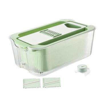 Imagem de Ｂｅｓｇａ Mandoline para Cozinha Multiuso Cortador de Alimentos Utensílio de Cozinha Ralador de Queijo Fatiador de Vegetais com Recipiente, Verde com 3 Lâminas