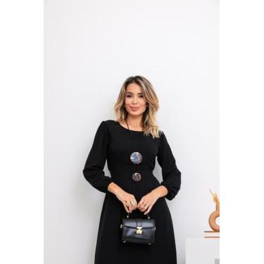 Imagem de Vestido Feminino Preto Longo Tecido Viscolinho Manga Longa - Vilma Val