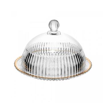 Imagem de Queijeira Em Cristal Com Fio De Ouro Imperatriz 20x13,5cm Wolff