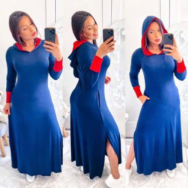 Imagem de Vestido Bicolor Com Capuz - nascimentomodas2020, Azul marinho com verm