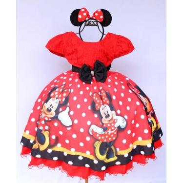 Imagem de Vestido Infantil Minnie Vermelho Luxo E Tiara - festa luxo, 3, Vermelh