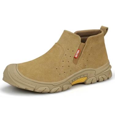 Imagem de GLANOUDUN Botas De Trabalho Masculinas Sem Cadarço, Com Biqueira Aço Para Soldagem, Calçados Indestrutíveis, Confortáveis, Anti-Esmagamento, Segurança Construção, Marrom
