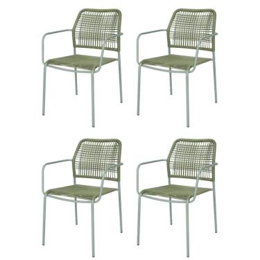 Imagem de Kit 4 Cadeiras Com Braços Empilhável Copacabana Fratini Aço Carbono Verde Trama Corda Náutica Verde