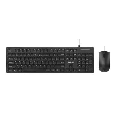 Imagem de Lenovo Combo de teclado e mouse com fio USB-C 305, preto, resistente a derramamentos, borda estreita, inclinação ajustável, teclado e mouse de tamanho completo, compatível com laptop, PC, tablet
