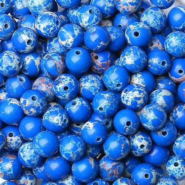 Imagem de NUKAYAI Contas de jaspe imperial azul lápis-lazúli, 60 peças, contas de cristal de 8 mm, contas redondas coloridas, contas lisas e soltas para pulseira, colar, faça você mesmo, brincos