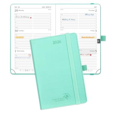 Imagem de POPRUN Calendário de bolso 2026 (tamanho pequeno - 10 cm x 15,9 cm) semanal e mensal para bolsa - Agenda 2026 (janeiro de 2026 - dezembro de 2026) com capa macia de couro vegano, régua de plástico