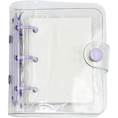 Imagem de Linda capa de fichário de 3 anéis, cadernos, mini capa de PVC transparente transparente, protetor de caderno, fecho de botão, pasta de folhas soltas, caderno de diário DIY com papel de inserção