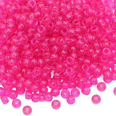 Imagem de 1000 peças de pulseira de contas de pônei de plástico arco-íris de 9 mm para colar, contas de cabelo para tranças para meninas, chaveiro, fabricação de joias (glitter rosa choque)