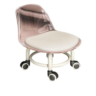 Imagem de Banqueta pequena de acrílico com rodas universais silenciosas (Rosa Transparente)