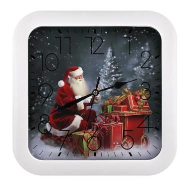 Imagem de EKYOSHCZ Relógio de parede com estampa de presente do Papai Noel, relógio de parede silencioso sem tique-taque operado por bateria, caixa colorida, relógio quadrado para quarto, sala de estar