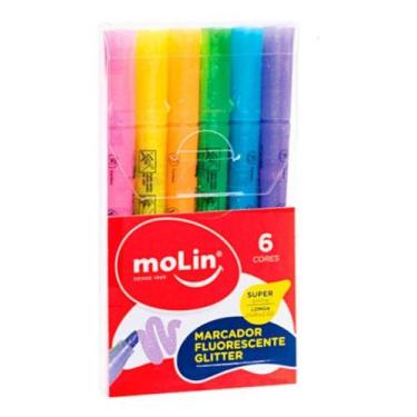 Imagem de Marcador Marca Texto Glitter Brilho Fluorescente 6 Uni Molin - Molin d