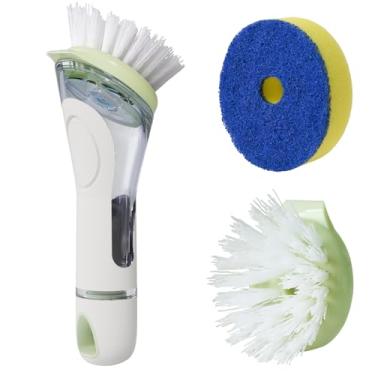 Imagem de Escova dispensadora de sabão com 2 refis de escova, escova de lavar louça com dispensador de sabão, escova de sabão para louças, panelas, pia, panelas