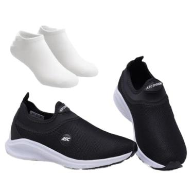 Imagem de Tênis Ortopédico Unissex Ascension + Meia Branca | Estilo Tipo Meia – Leve, Confortável, Calce Fácil | Ideal para Caminhada, Academia e Uso Diário (Preto e Branco, BR, Adulto, Numérico, 43)
