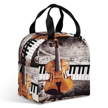 Imagem de Piano, violino, notas musicais, saco de refeição, reutilizável, refrigerador, lancheira, isolante, para trabalho, acampamento ao ar livre