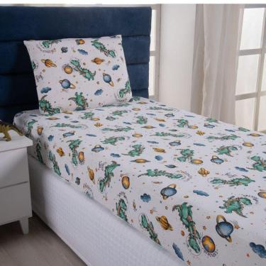 Imagem de Jogo De Lençol Fantasy Infantil Solteiro 02 Peças Malha 100% Algodão - Dinossauro Astronauta