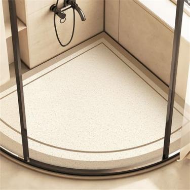 Imagem de Tapete seguro em forma de leque tapete de chuveiro antiderrapante, tapetes de banho confortáveis com dreno, tapetes de banheiro de bucha de PVC para áreas molhadas, acessórios de banheiro de secagem