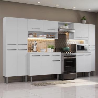 Imagem de Armário de Cozinha Completa Emilly 14 Portas 1 Gaveta MDP 325cm Branco com Puxadores em...