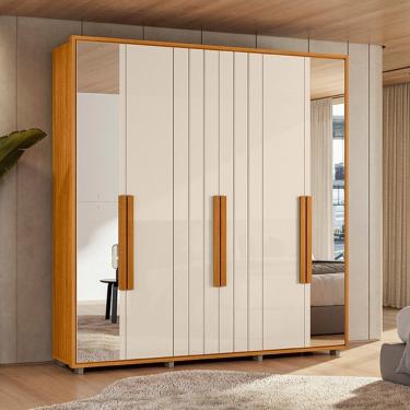 Imagem de Guarda-roupa Casal 6 Portas 100% Mdf Com Espelhos E Pés Portinari Cinamomo/off White