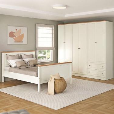 Imagem de Conjunto Cama Casal Guarda-roupa 6 Portas Ananda Cabecasa Madeiramadeira Off White/mel