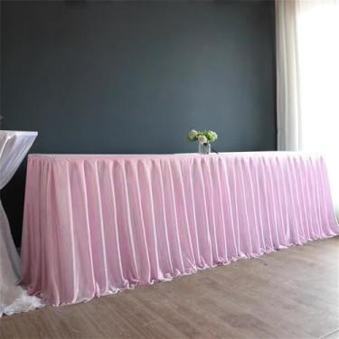 Imagem de Saia de mesa de poliéster champanhe, toalha de mesa plissada resistente a rugas e babados para festa de aniversário, banquete, casamento, chá de bebê, rosa, A150 cm x C300 cm