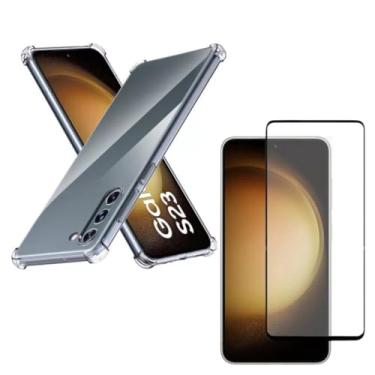 Imagem de Capa Capinha Anti Impacto + Película Premium 9D Cerâmica Para Galaxy S23 Tela De 6,1 Polegadas - (Bluepink)