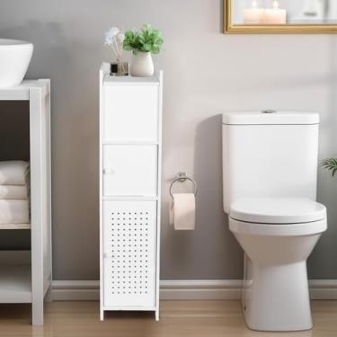 Imagem de ShellKingdom Suporte de papel higiênico, armário de armazenamento fino para banheiro com portas e prateleiras, armário de armazenamento para banheiro espaços pequenos, 73 x 32 x 17 cm