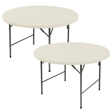 Imagem de Enjoyidea Toalhas de mesa redondas justas 152 cm, pacote com 2 toalhas de mesa de elastano creme, elásticas, dobráveis, para cozinha, jantar, festa, piquenique, eventos, banquetes, mesas