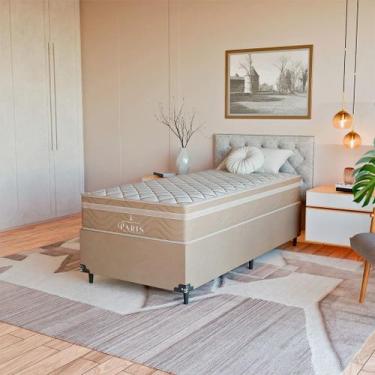 Imagem de Cama Box Solteiro Suede Bege + Colchão Paris Molas Ensacadas - eShop c