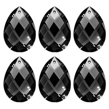 Imagem de PATIKIL Pingentes de cristal K9, contas de gota, pacote com 6 peças de prismas de lustre de 38 mm, contas de grade penduradas, lâmpada faça você mesmo para decoração de artesanato, preto