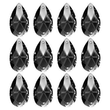 Imagem de PATIKIL Pingentes de cristal K9, contas de gota, pacote com 12 peças de prismas de lustre de 28 mm, contas penduradas, lâmpada DIY para decoração de artesanato, preto