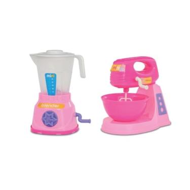Imagem de Kit Liquidificador e Batedeira Infantil de Brinquedo, Rosa, Plástico PP, 19 cm Altura