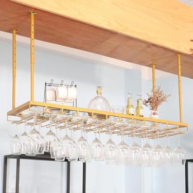 Imagem de Suporte De Vinho Rústico De Parede Com Luz E Suporte De Copo, Suporte De Bar Ajustável Para Copo De Vinho No Teto, Suporte Para Garrafa De Vinho Para Bar Cozinha, Black, 80x35cm