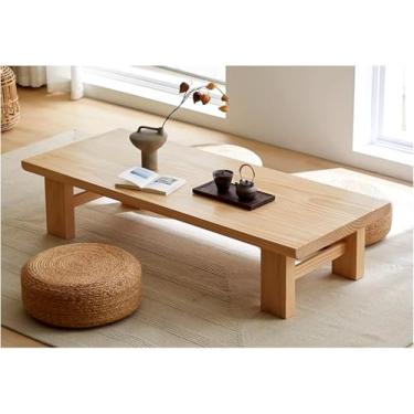 Imagem de Mesa De Centro De Madeira Maciça Estilo Japonês, Mesa De Tatame De Madeira, Mesa Baixa, Mesa De Chão De Madeira, Mesa De Chá De Varanda Com Tampo De Mesa à Prova D'água E, B, 120x60x38cm