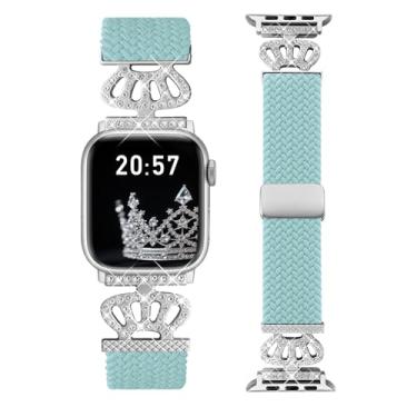 Imagem de Chinber Pulseira trançada compatível com Apple Watch 40 mm, 38 mm, 41 mm, 42 mm, 44 mm, 45 mm, 46 mm e 49 mm, pulseira elástica de nylon macio com pulseira de designer para séries 10/9/8/7/6/5/4/3/2