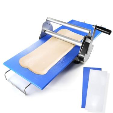 Imagem de Folha de massa dobrável com 2 tábuas de folha, aço inoxidável, espessura ajustável, máquina de rolo de massa manual de bancada