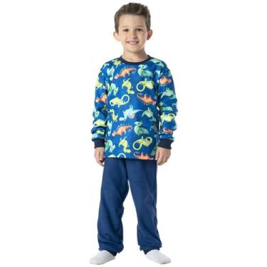 Imagem de Cj Pijama Infantil Menino Manga Longa Inverno Soft Dino Azul - Vrasalo