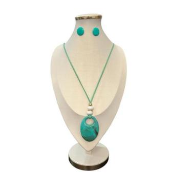 Imagem de Maxi Colar Elegante Feminino Pedra Resina Cordão Kit Brinco - MLBpel, 