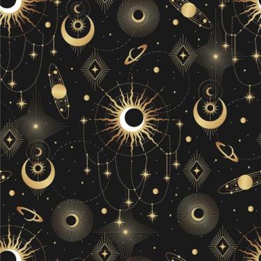 Imagem de Papel de parede extravagante folha autoadesivo misterioso preto escuro amarelo moderno estrelas lua planeta universo papel de contato removível à prova d'água para locatários de quarto amigável 45 x