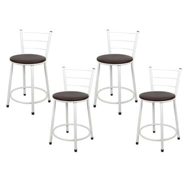 Imagem de Jogo 4 Banqueta Baixa Para Cozinha Branca Assento Marrom