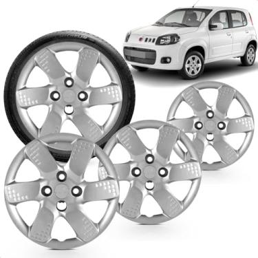 Imagem de Kit 4 Calotas Uno Way 2013 Aro 13 Prata Cubo Baixo Grid