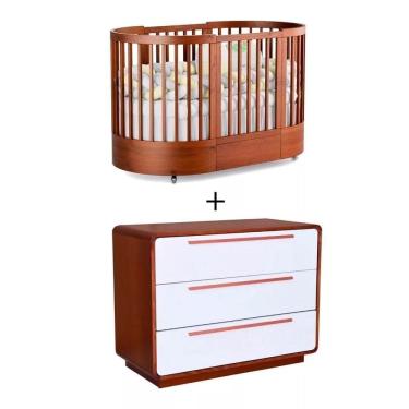 Imagem de Quarto Bebê Completo Com Berço E Cômoda Coleção Wave Divicar Mel Branco