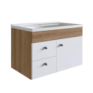 Imagem de Gabinete Para Banheiro Suspenso 60CM com 1Pta e 2 Gaveta Mel Branco LVP02 Versato Nova Móbile