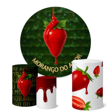 Imagem de Trio Capas Cilindro + Painel Redondo 1,50m Morango do Amor (K1MRG0002)