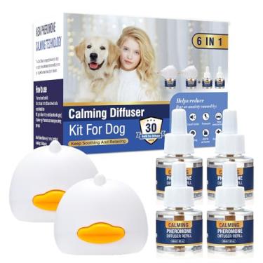 Imagem de LKBHGF Kit de difusor de feromônios calmantes para cães 6 em 1, difusor de feromônios apaziguador para acalmar (2 plugues + 4 pacotes de refil de 48 ml) para alívio da ansiedade, redução da agressão