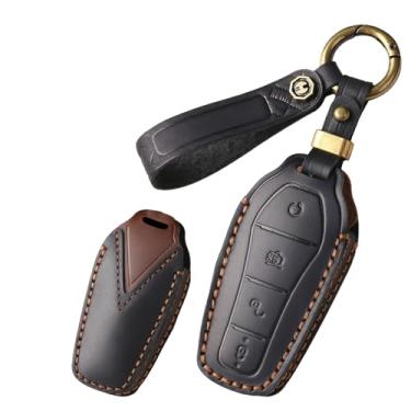 Imagem de HIBEYO Capa de chaveiro de couro adequada para BYD Atto 3 Han EV Dolphin Durável Second Song Pro Tang Dm Qin Plus MAX Yuan Acessórios de carro Smart Remote Auto Key Shell com protetor de chaveiro tipo